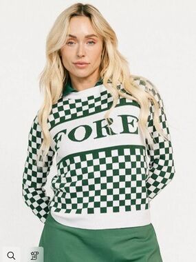 FORE Checkerboard Crewneck Sweater - Green and White